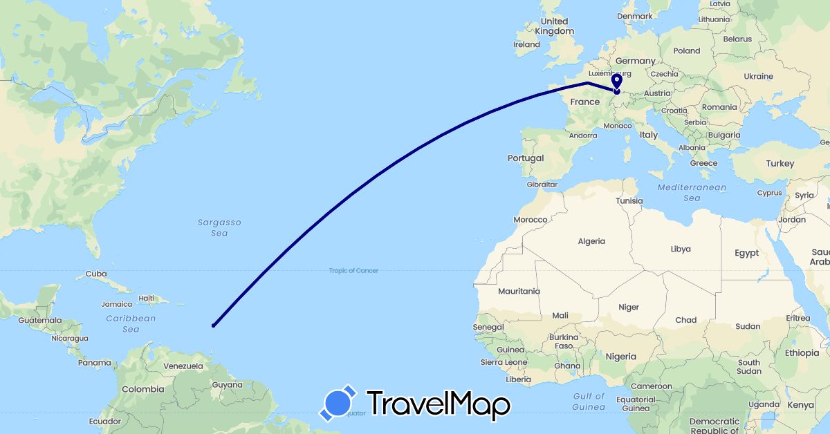 TravelMap itinerary: driving in France, Martinique (Europe, North America)